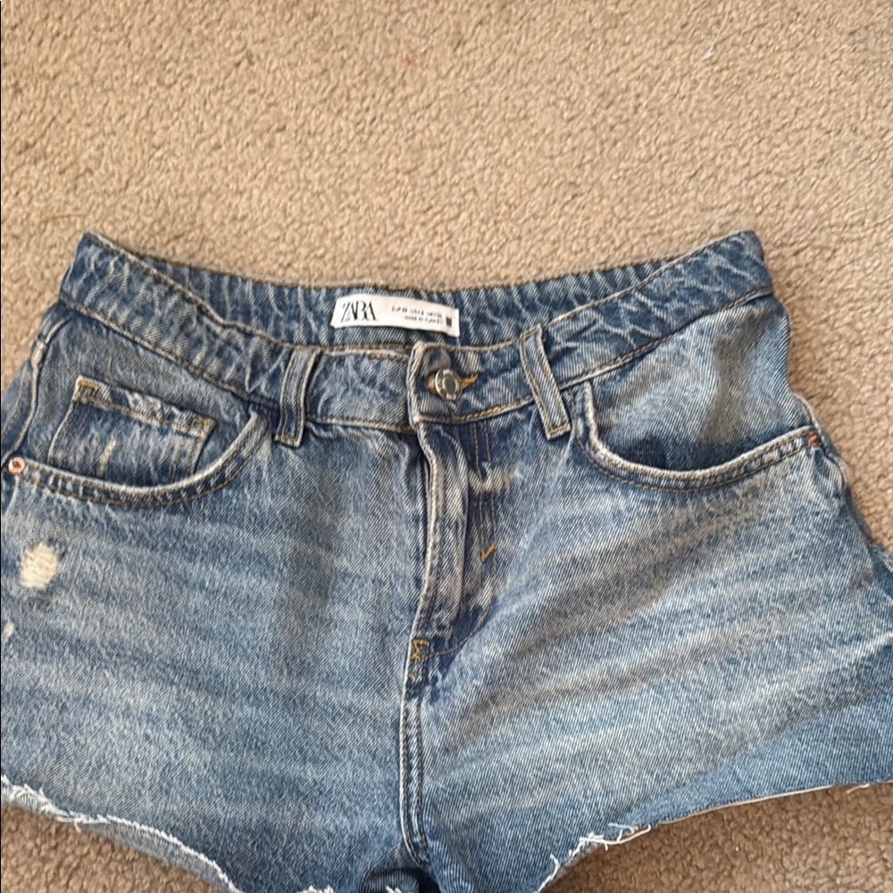 Zara Distressed Blue Denim Shorts